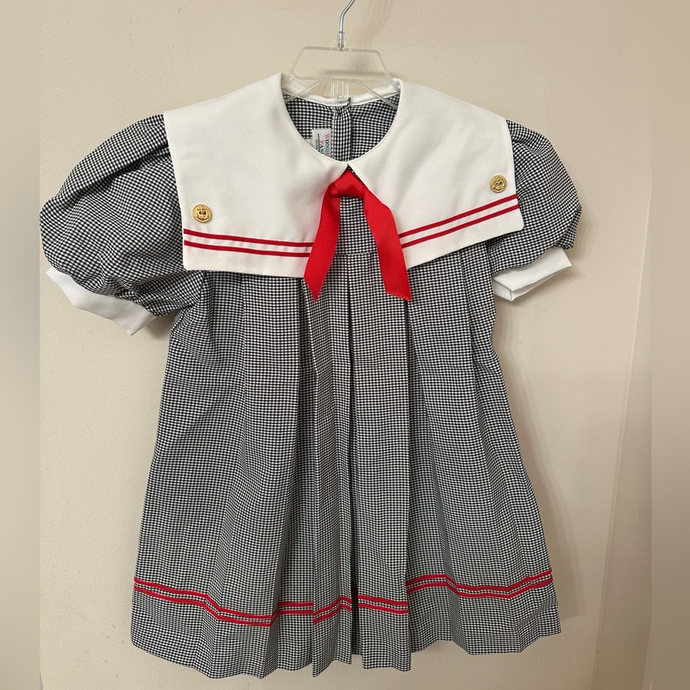 Vintage 1990s Wonderland Fashions Girls Navy White Red Sailor Dress Size 6X